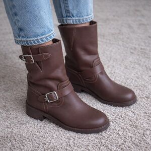 Coach brown leather biker boots designer, Moto, Luxury Fall Boots